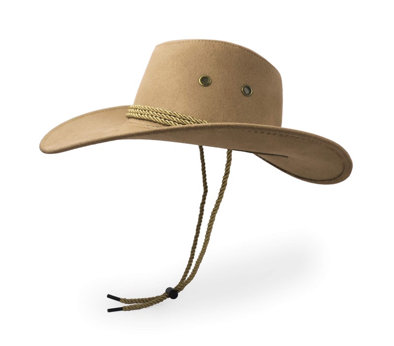 UltraKey Cowboy Hat, Sun Hat Faux Felt Leather Suede Travel Cap Western Hat Outdoor Sun Protect Beige - Image 3